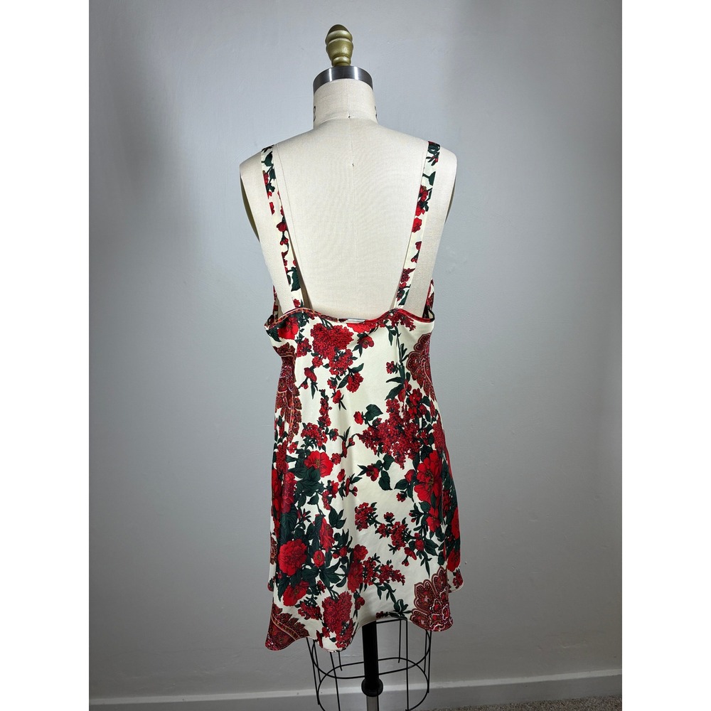 Vintage Red Green Floral Lingerie Slip Dress and Robe Sleep Set Medium 80s 90s - Picture 6 of 12